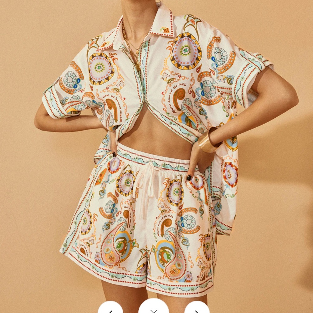 Polo Print Half Sleeve Shorts Set NWT XS